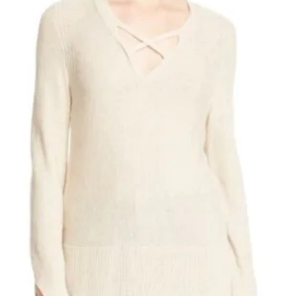 Free People Womens Crisscross Knit Sweater in Ivory Size Medium S $98